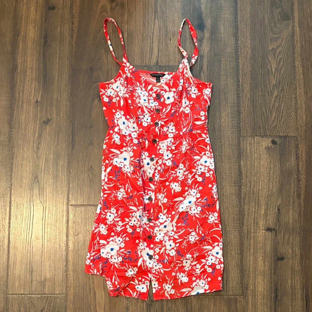 Women's Red Floral Midi Dress - Lightweight Summer Slip - Picture 1 of 4